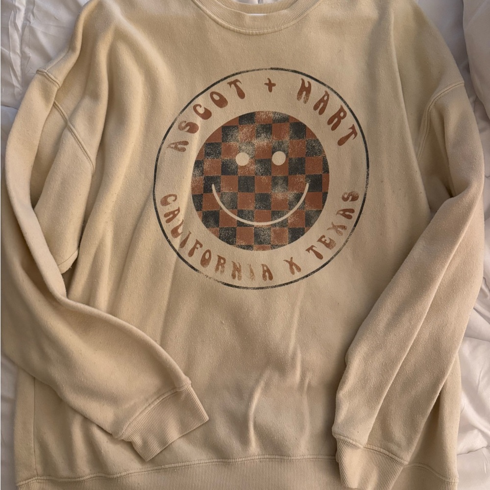 Cream Crew Neck Sweatshirt with Graphic Design